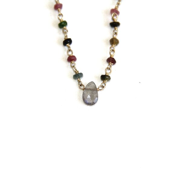 Ela Rae Labradorite and Tourmaline Gold Necklace - Picture 2 of 13